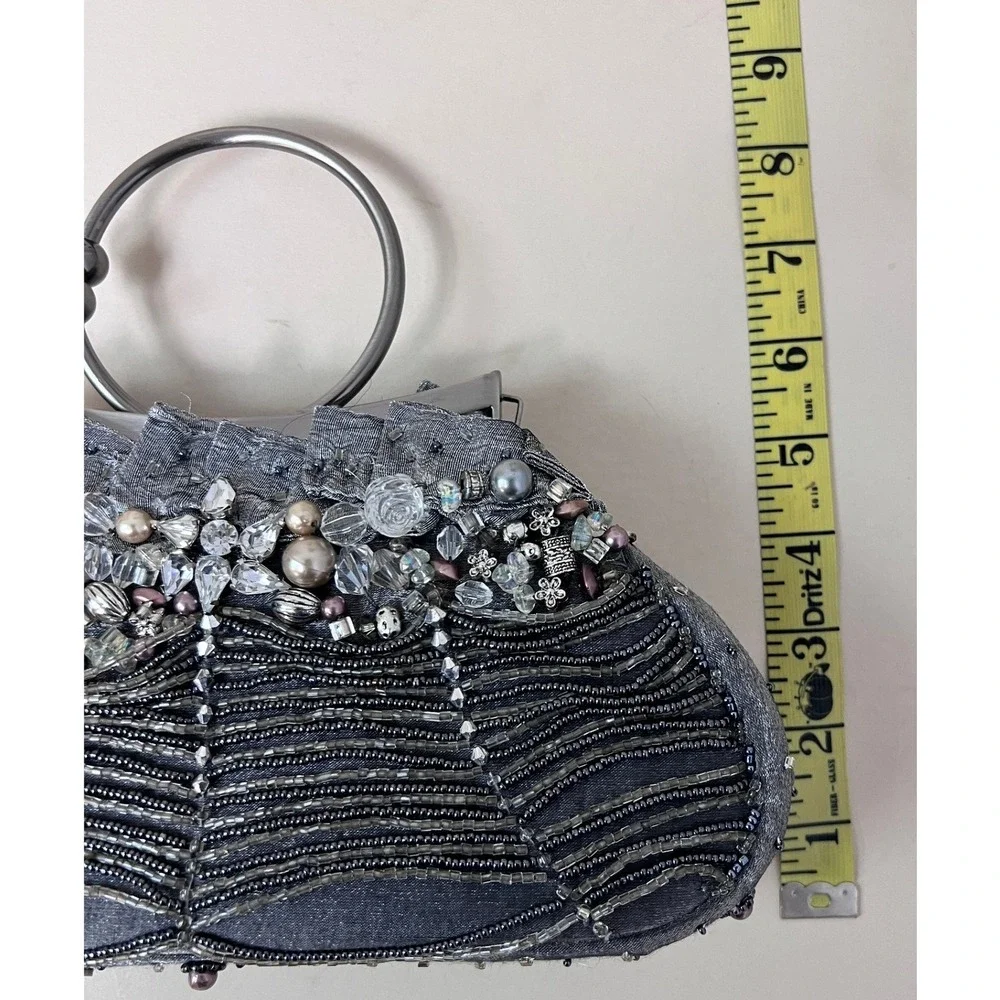 Mary Frances Beaded Evening Clutch Women OS Silver‎ Excellent Pearl Crystal Bag